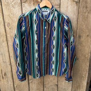 Panhandle slim western shirt womens Large green pearl snap geometric Aztec